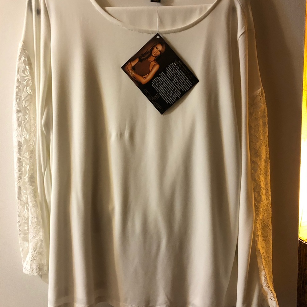 2piece pant suit White from HSN lace bell sleeves